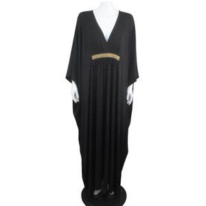 Meet Me in Miami Caftan Kaftan ONE SIZE Black Maxi V-Neck Batwing